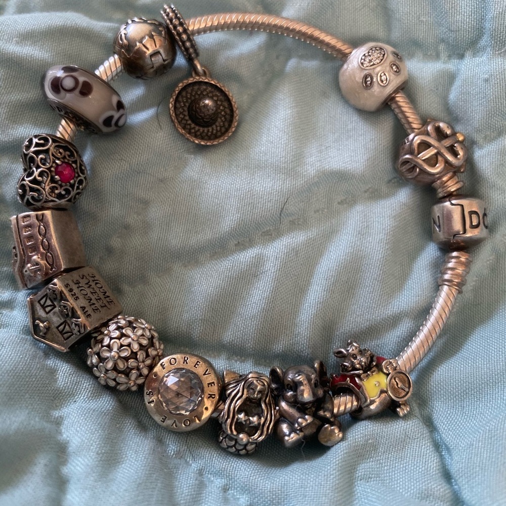 Authentic Pandora Charm Bracelet with 13 Charms